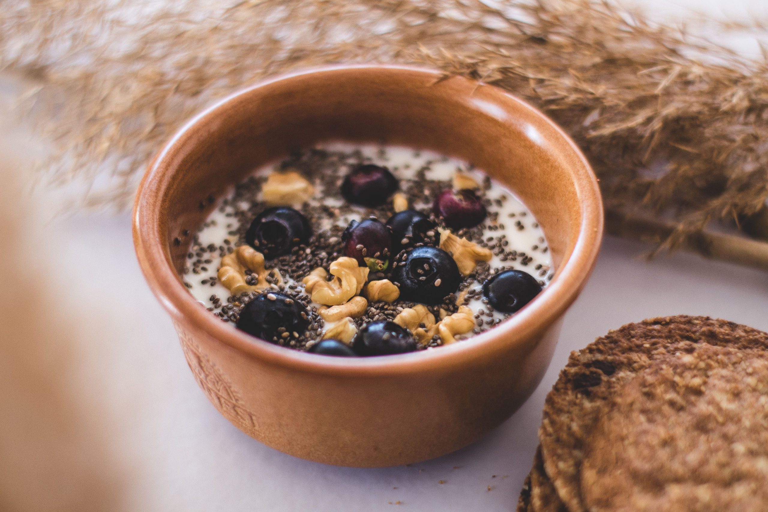 Bol petit déjeuner yaourt myrtilles noix